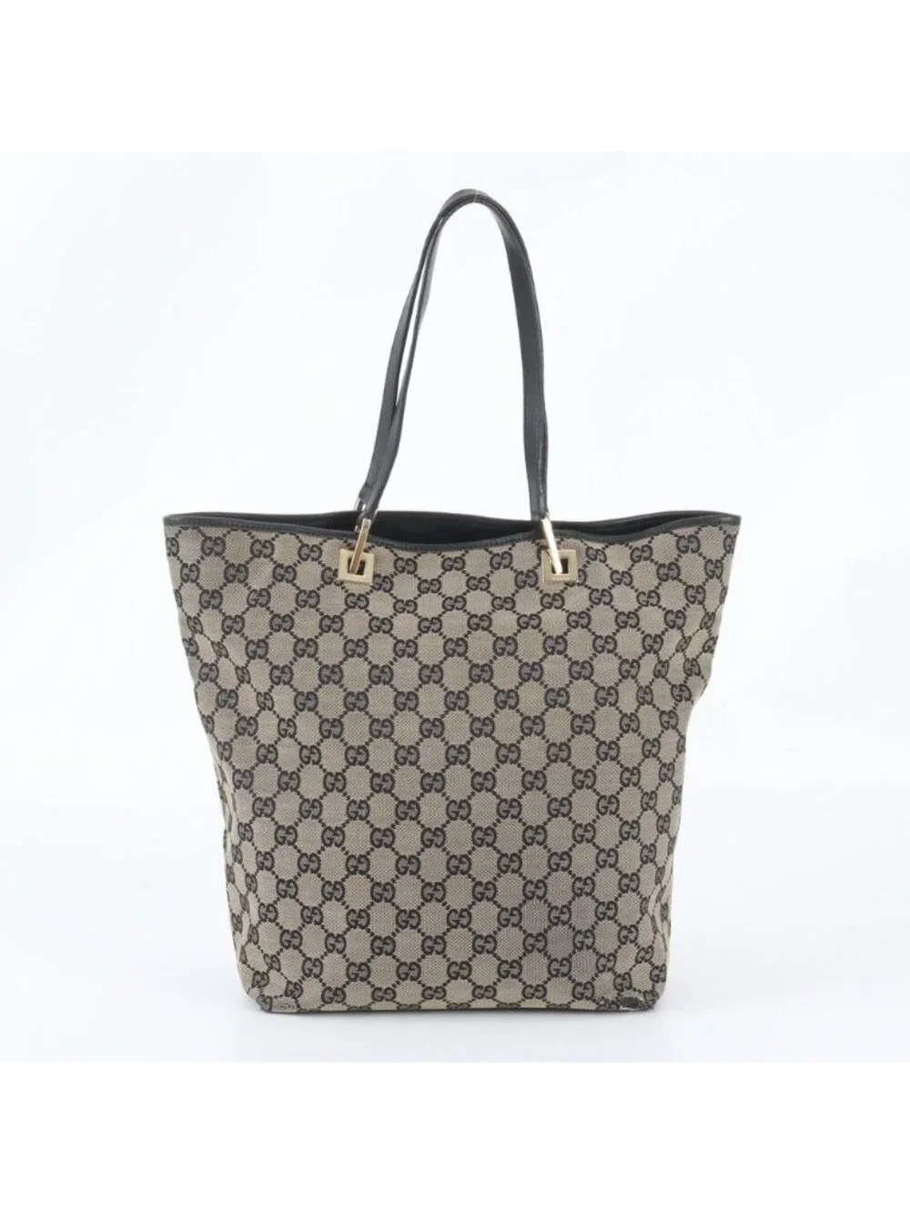 Gucci GG Canvas Leather Tote Shoulder Hand Brown